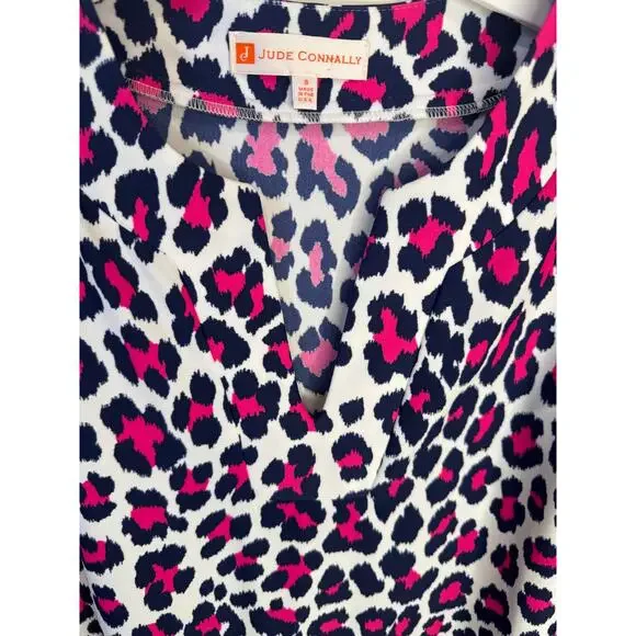 JUDE CONNALLY Megan Tunic Dress Catalina Large Leopard in Navy & Pink Size Small - Picture 4 of 10